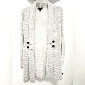 AB Studio Women's Grey/Off White Flecked Wool Style Cardigan. Size XS